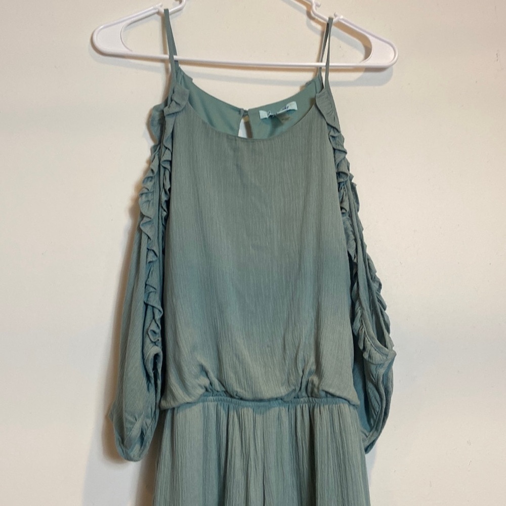 - She + Sky Soft Green Gauze Cold shoulder Romper​